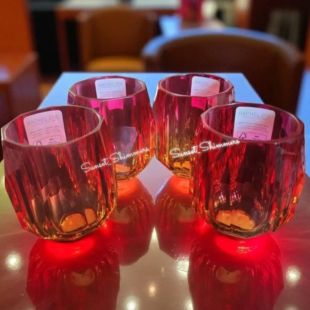 4pc Rachel Zoe Sunset Ombre Acrylic Crystal Tumbler Cup Drink Glass Set NEW